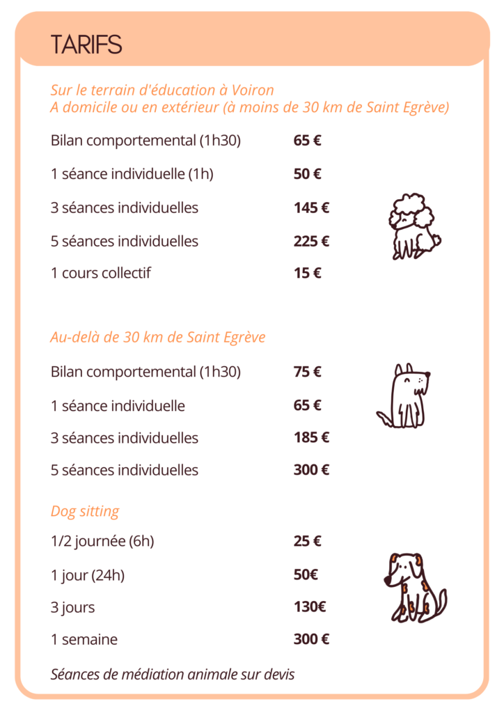 tarifs education canine